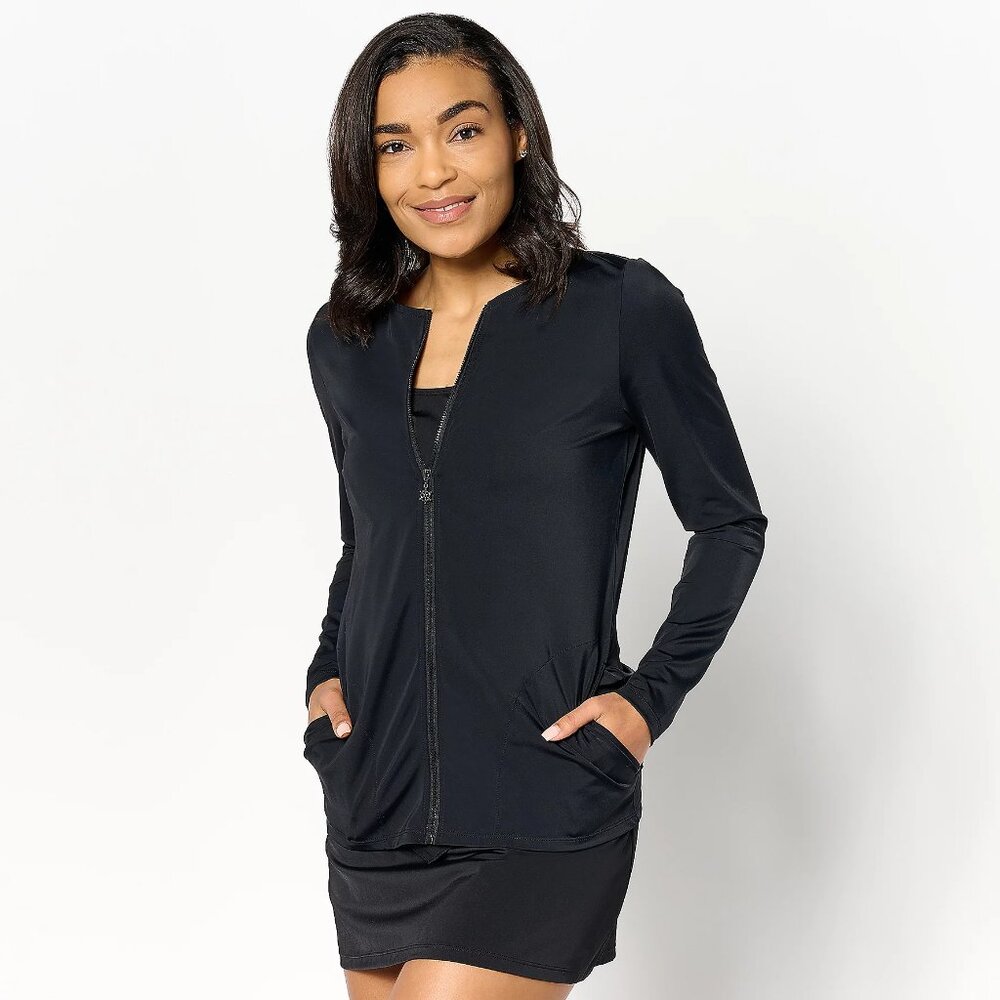 Denim & Co. Beach Zip-Front Swim Cardigan - Sz L a634840
